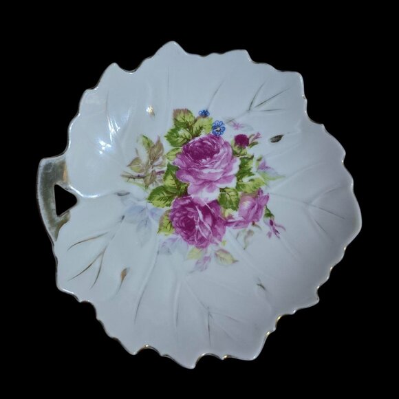 Vintage Leaf Shaped Trinket Dish Roses - Picture 2 of 5